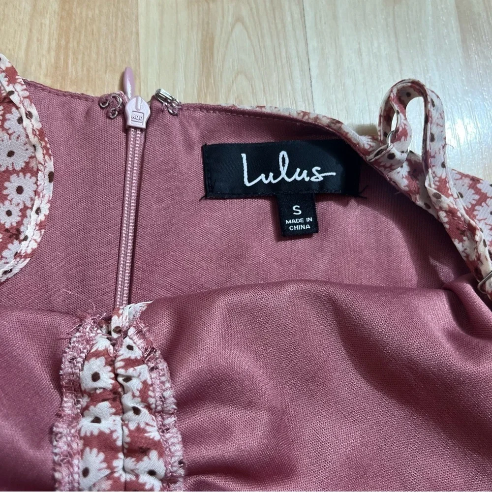 Lulus Womens Summer Mina Mauve Pink Floral Print Ruffled Skater Dress Size Small - Picture 5 of 6